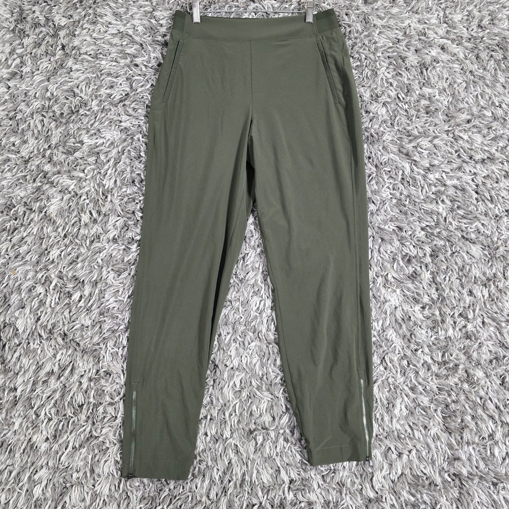 Athleta Trekkie North Ankle Pants 8 Tall Olive Green Zipper Hem Hiking Outdoor